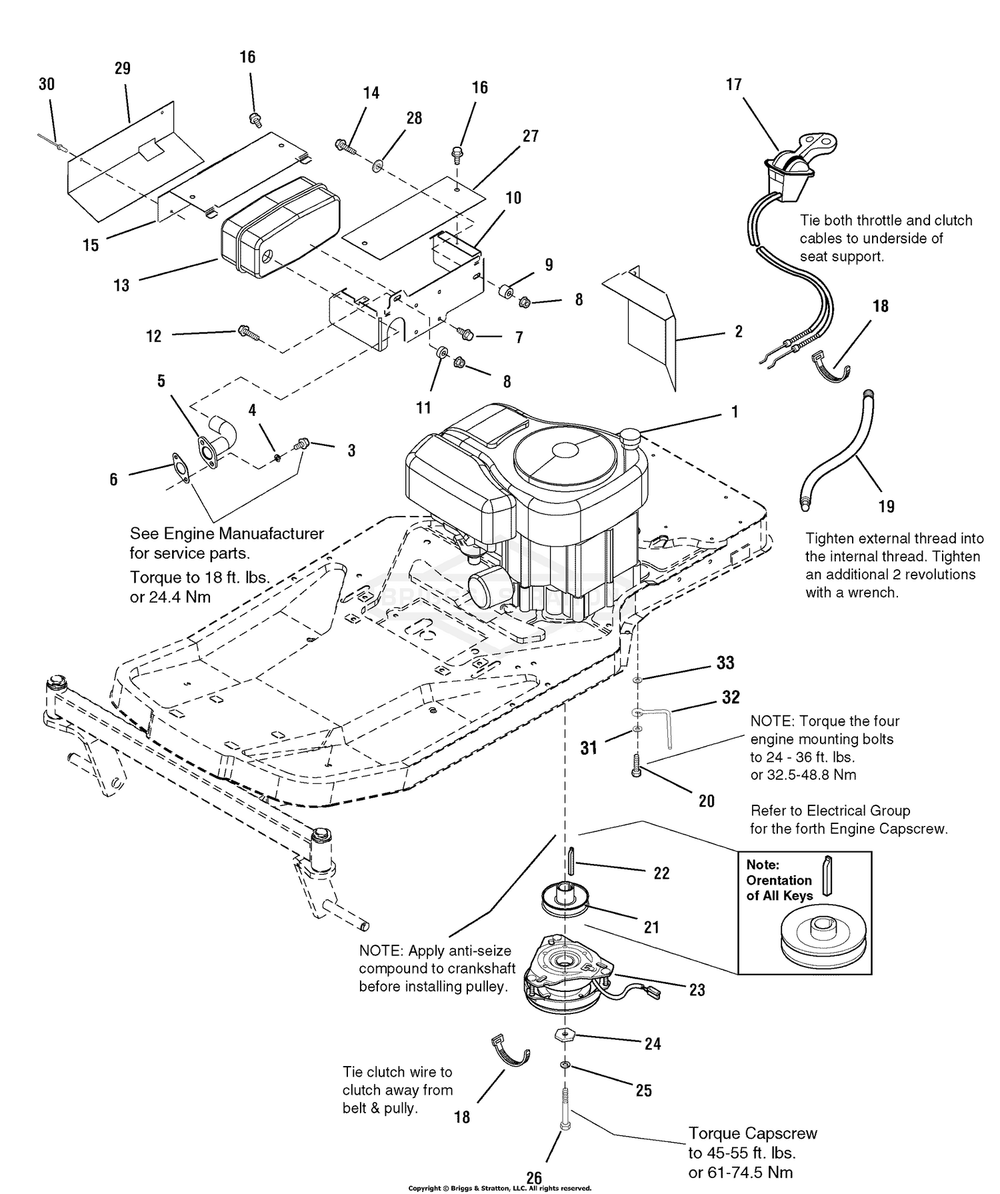 Engine Group - 19hp Briggs And Stratton Diagram and Parts List for 2690514 (107277680)(2005) Briggs and Stratton Lawn Tractor